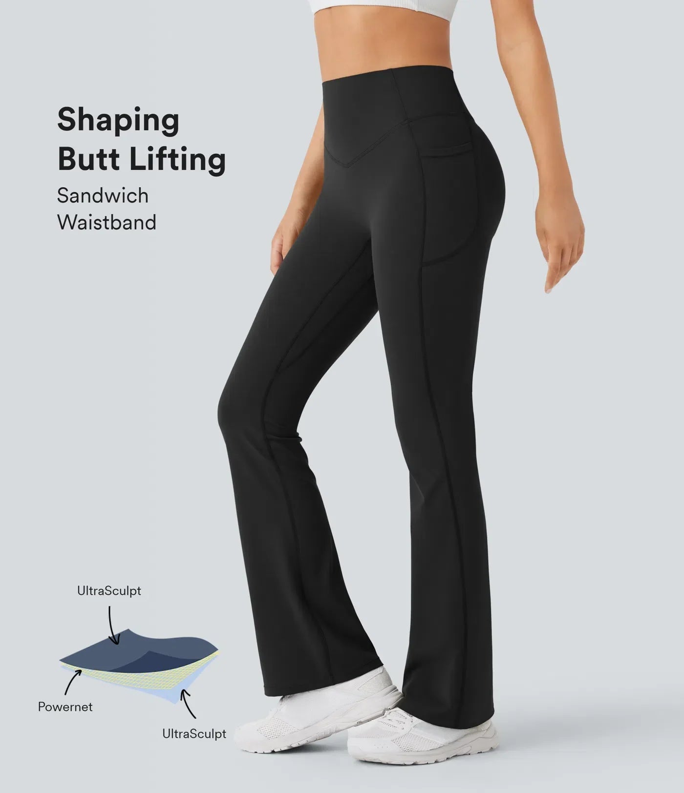 Halara UltraSculpt™ High Waisted Scrunch Butt Lifting Tummy Control Pocket Shaping Yoga Bootcut Leggings